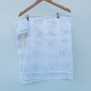 Merlette White Embroidered Square Scarf Silver Metallic Feminine Romantic 40x40